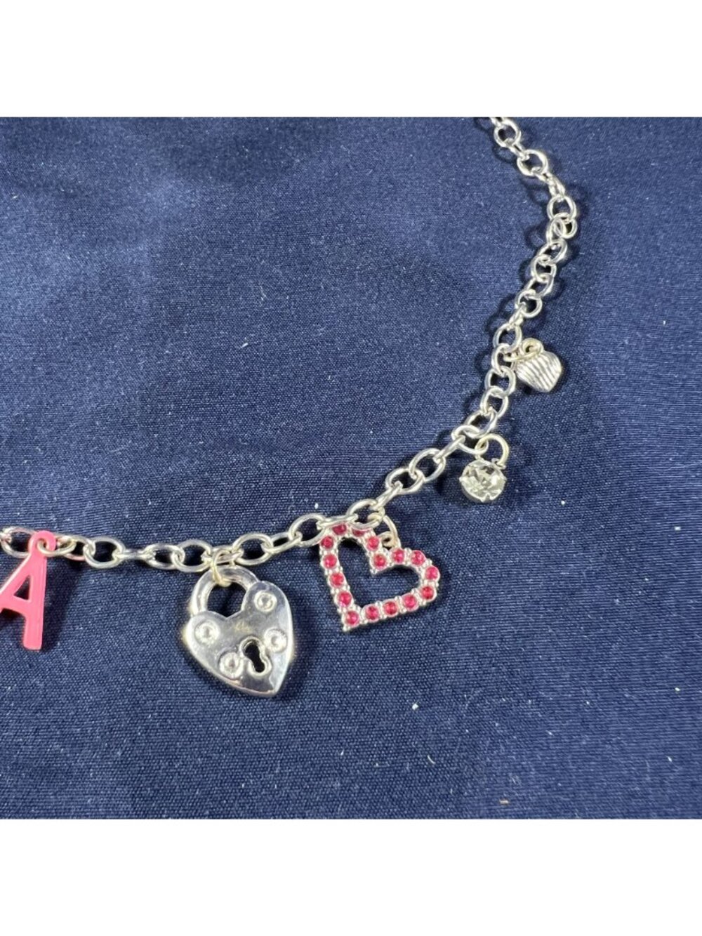 Silver Charm Necklace With Heart Eiffel Tower Key & Rhinestone Accents - Picture 3 of 4